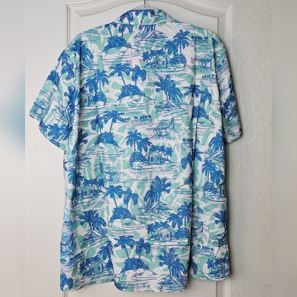 KYKU Men's Button Down Short Sleeve Tropical Hawaiian Shirt, Blue & Green, LARGE - Picture 6 of 10